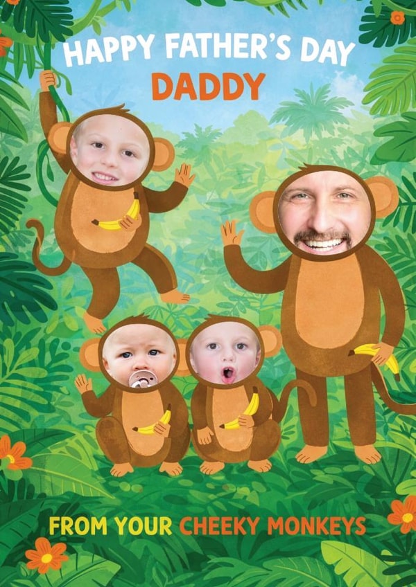 Cute Father's Day Card - Cheeky Monkeys - Three Children created by Tiger Feet Creations