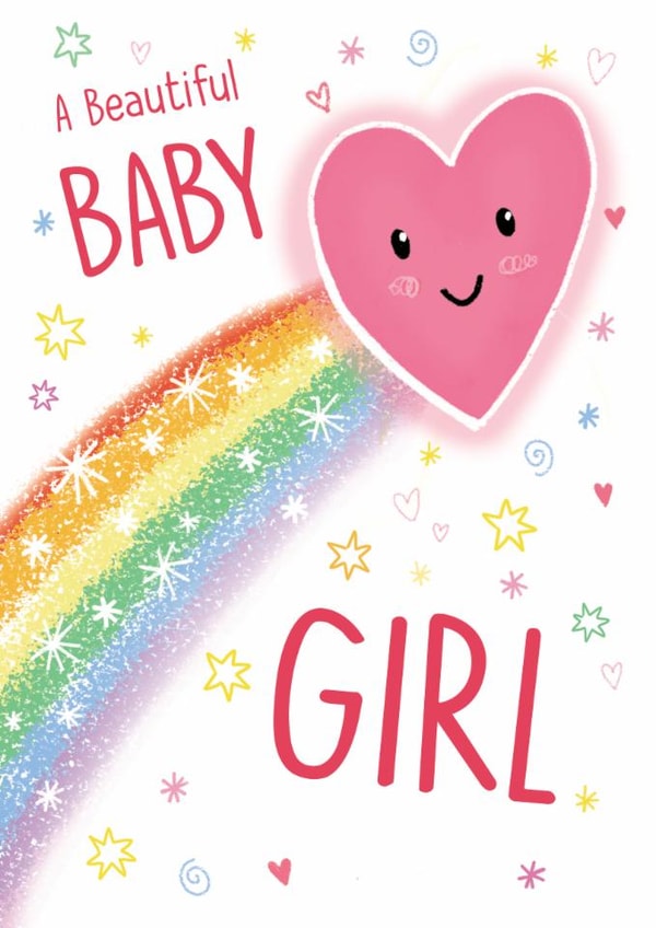 Cute and Colourful Rainbow Card - New Baby Girl created by Holly Bushnell Illustration