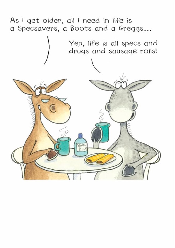 Funny Birthday Card - Donkeys - Old Age Joke created by Paperlink and Meraki Greeting Cards