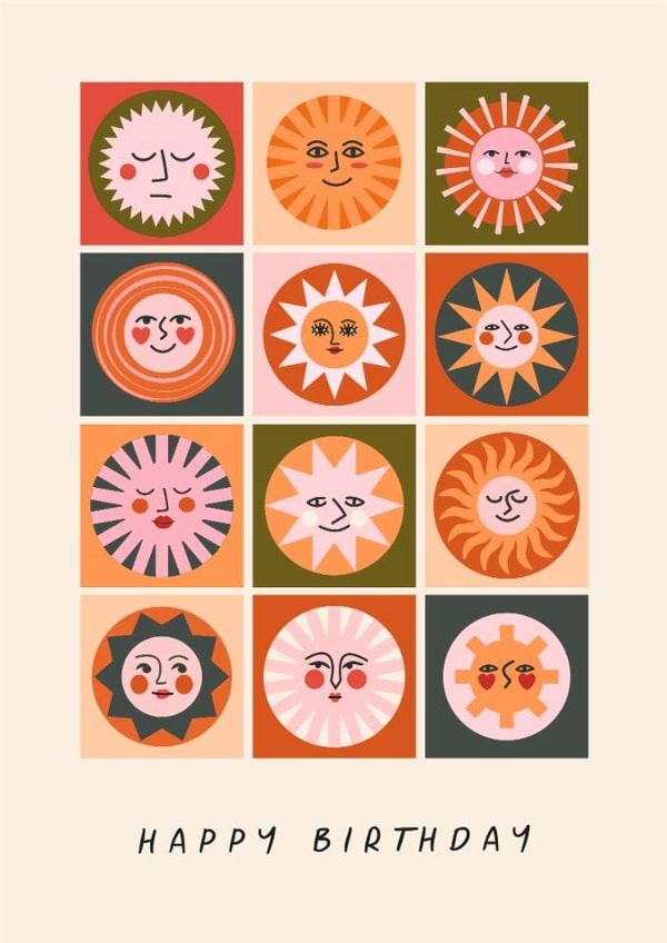 Arty Birthday Card - Smiley Sun Faces created by Sad Girl Illustration
