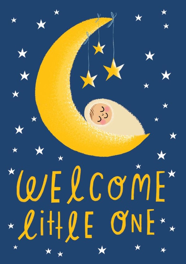 Cute New Baby Card - Welcome Little One - Moon And Stars created by @AimeeStevens.Design