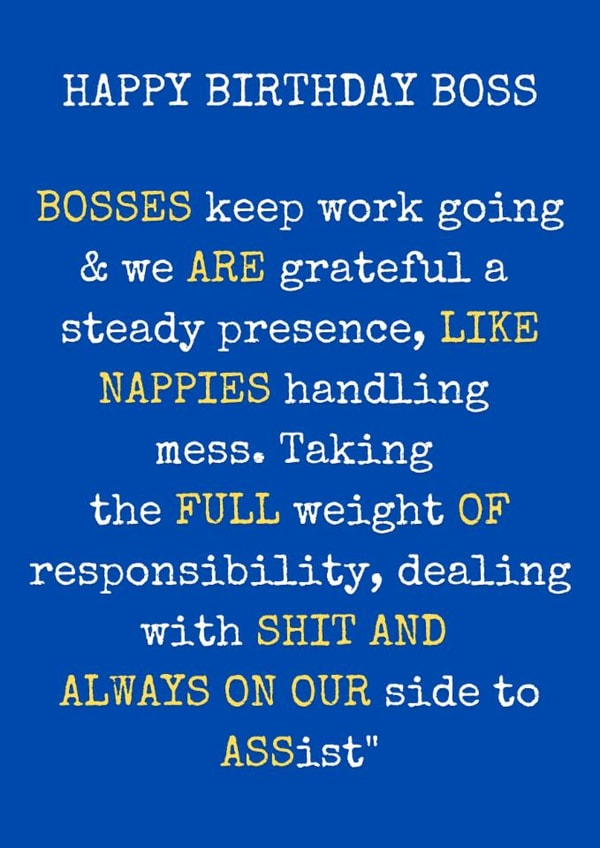 Funny Happy Birthday Boss Card created by The Awkward Card Company 
