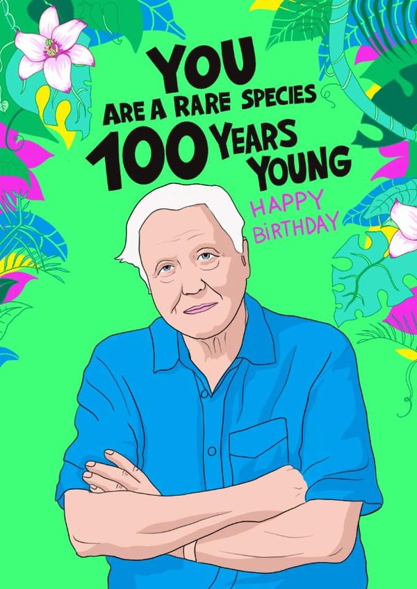 Fun Birthday card - 100 years - David Attenborough created by Kasia Cards