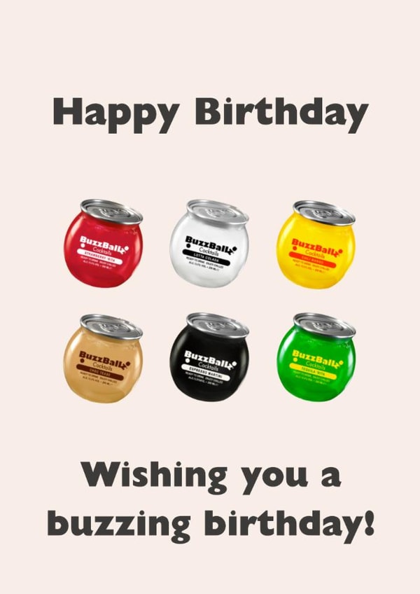 Funny birthday card for friend - Buzzballz cocktails design created by ByAM