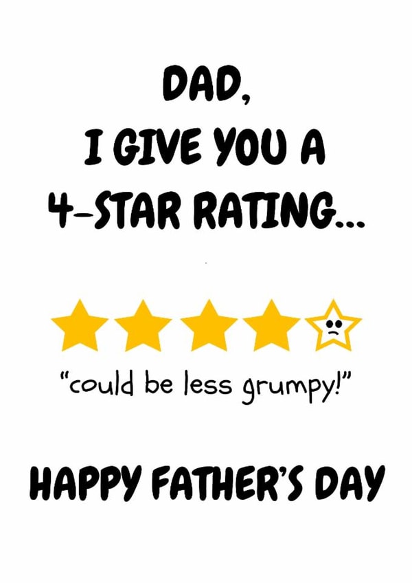 Fun Father's Day Card - For Dad - From The Kids - Star Rating created by Sweary Fairy Prints