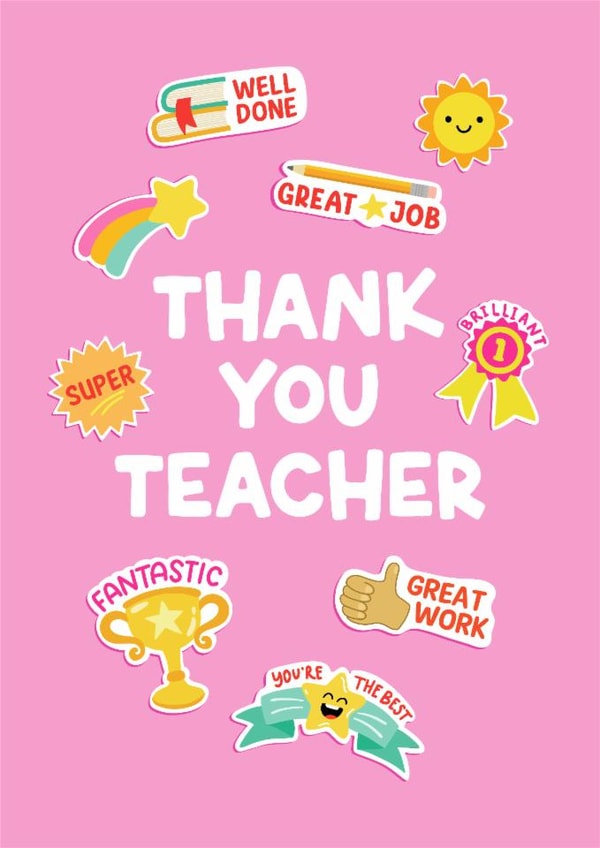 Traditional Thank You Teacher card - Fun Teacher Stickers Style created by Helen Thompson