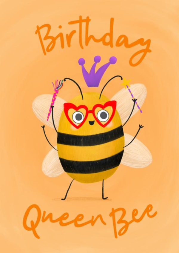 Adorable Birthday Card - Queen Bee Celebrating - Birthday Queen Bee created by @oubergine