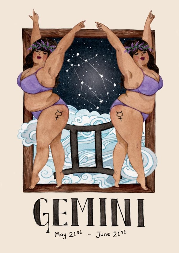 Arty Birthday Card - Gemini created by Hes Durkan Illustration