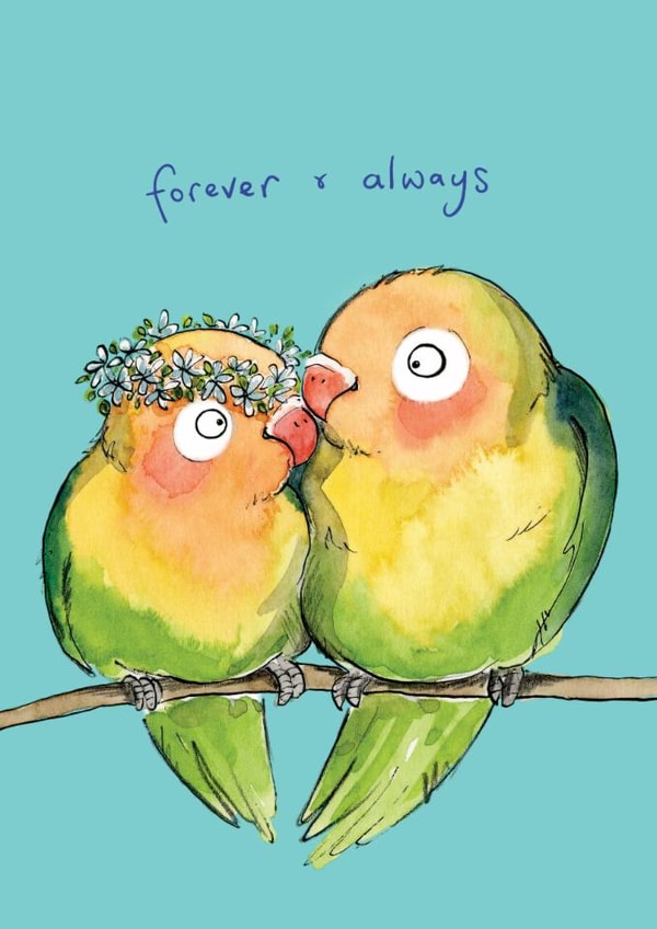 Cute Wedding/Anniversary Card - Love Birds - Forever And Always created by Hes Durkan Illustration
