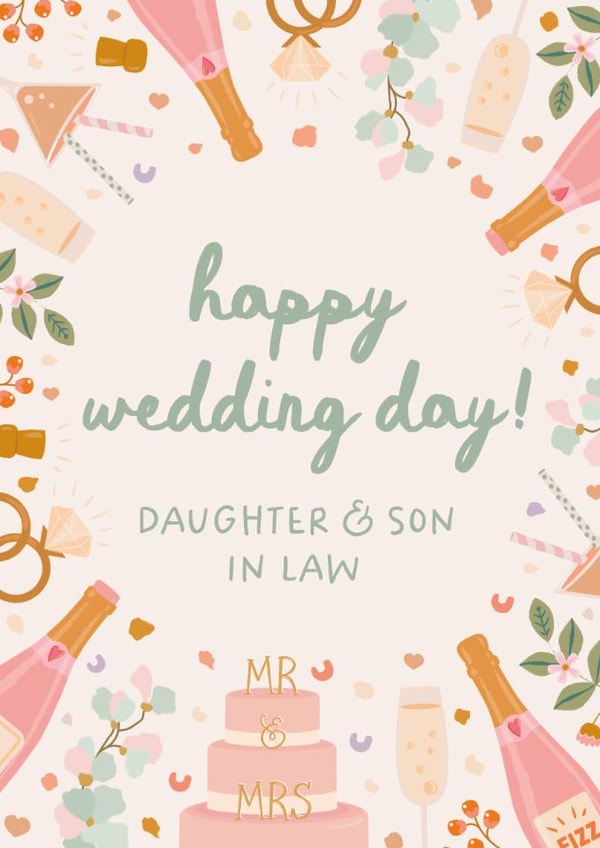 Classic Wedding Card - For Daughter And Son In Law - Cake And Champagne created by The Pattern Press