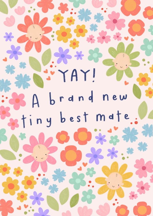 Pretty New Baby Card - Brand New Best Mate created by katie illustrated