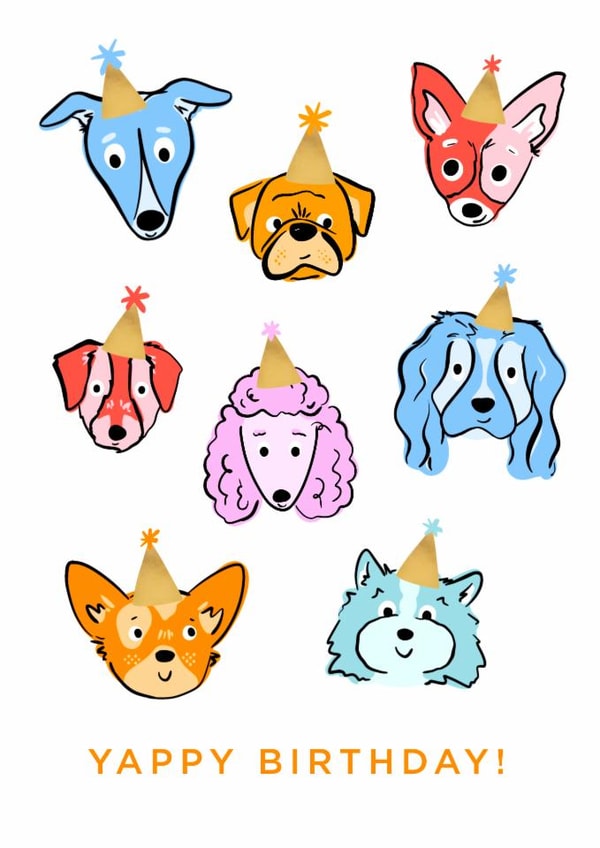 Cute Birthday Card - Party Dogs - Yappy Birthday created by Ellen Jane LDN