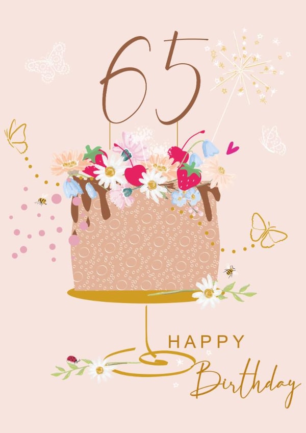 Traditional Birthday Card - 65th - Floral Cake created by SABIVO Design by Sabina