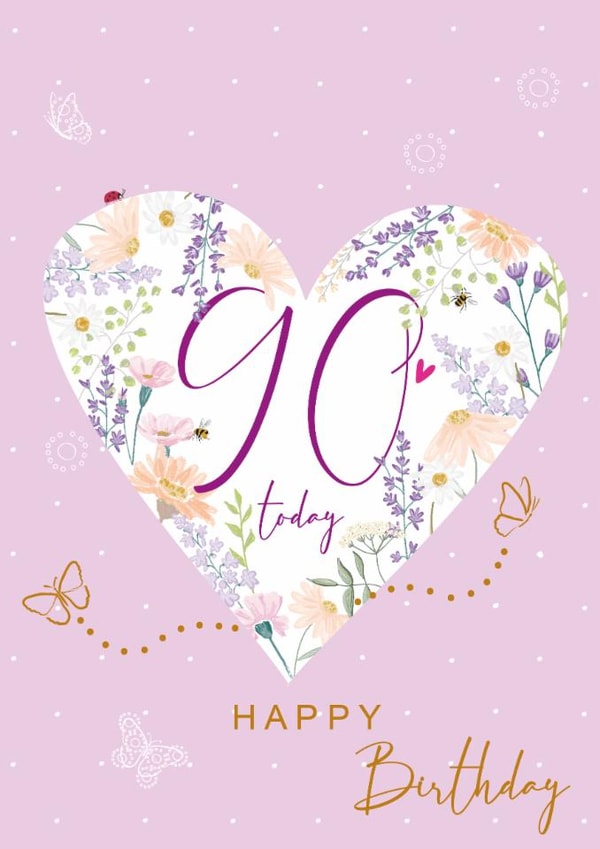 Traditional Birthday Card - 90th - Floral Heart created by SABIVO Design by Sabina