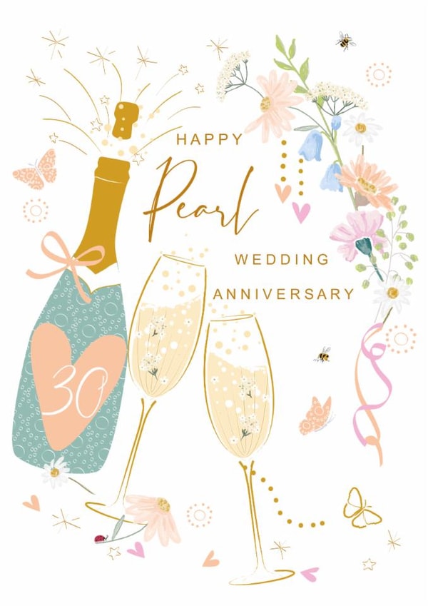 Traditional Anniversary Card – 30th — Pearl Wedding – Prosecco created by SABIVO Design by Sabina