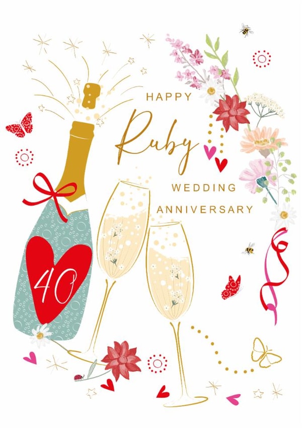 Traditional Anniversary Card – 40th — Ruby Wedding – Prosecco created by SABIVO Design by Sabina