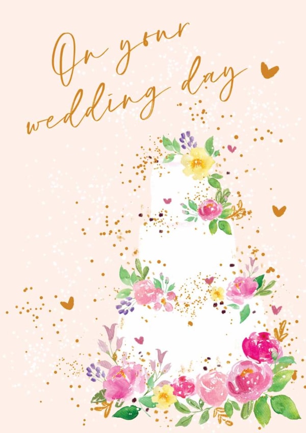 Classic Wedding Card – Watercolour Florals & Cake – On Your Wedding Day created by By Katie Wells