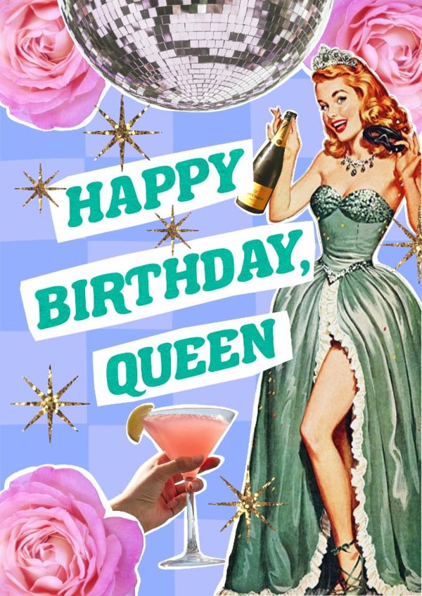 Arty Birthday Card - Queen - Collage created by Violet and Alfie