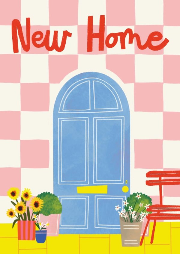 Arty New Home Card - Checkerboard Print - Flowers created by AbiGoLucky