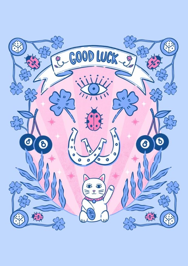 Arty Good Luck Card - Lucky Charms - Four Leaf Clovers created by Dafne Design Studio