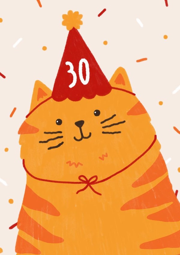 Cute 30th Birthday Card - Orange Cat - Party Hat created by Jess Shah
