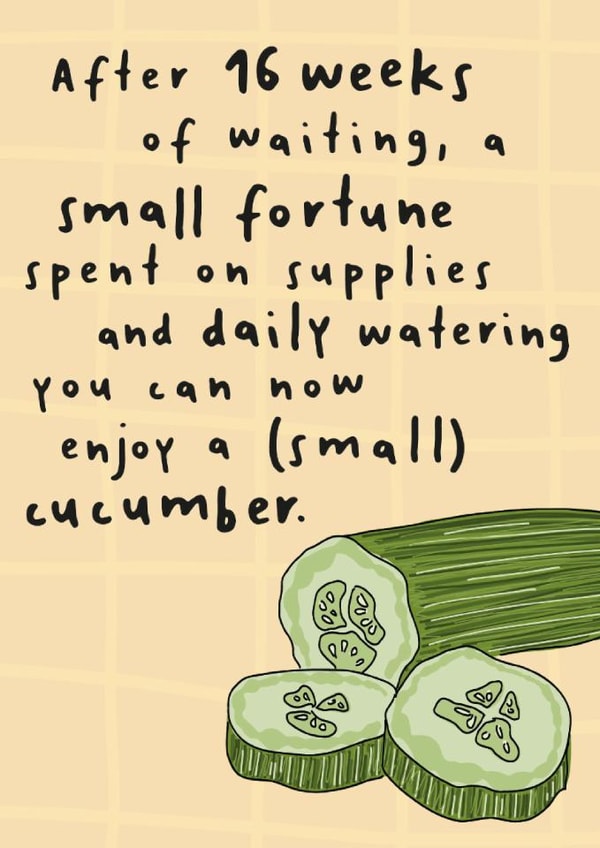 Funny Birthday Card - Vegetable Growing - Small Cucumber created by Dandelion Stationery