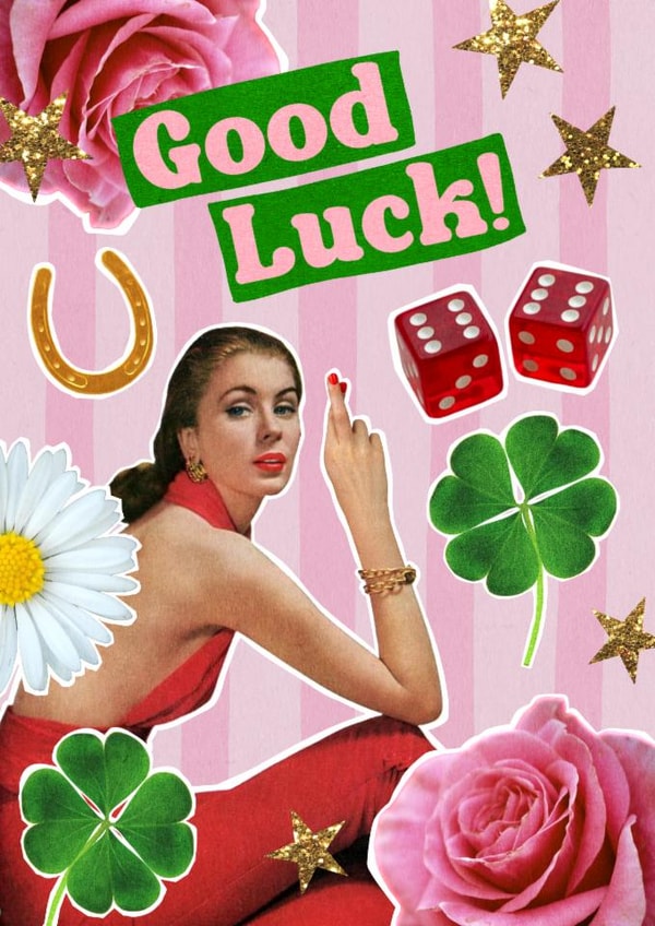 Arty Good Luck Card - Fingers Crossed - Retro Collage created by Violet and Alfie