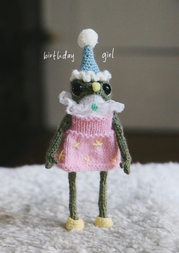 Cute Birthday Card - Birthday Girl - Knitted Frog - Heknitt created by lil wabbit