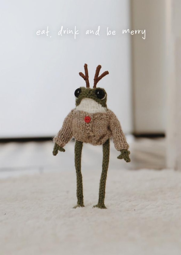 Cute Christmas Card - Knitted Frog - Eat Drink And Be Merry - Heknitt created by lil wabbit