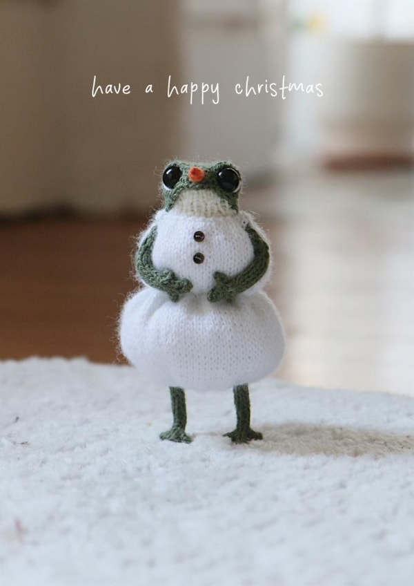 Cute Christmas Card - Frog Snowman - Heknitt created by lil wabbit