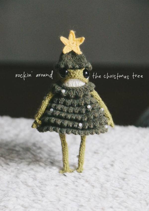 Cute Christmas Card - Rockin' Around the Christmas Tree - Knitted Frog - Heknitt created by lil wabbit