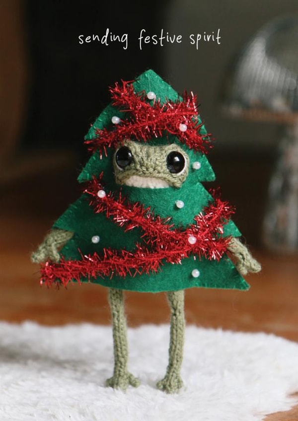 Funny Christmas Card - Sending Festive Spirit - Frog Tree - Heknitt created by lil wabbit
