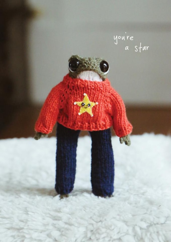 Cute Congratulations Card - You're A Star - Knitted Frog - Heknitt created by lil wabbit