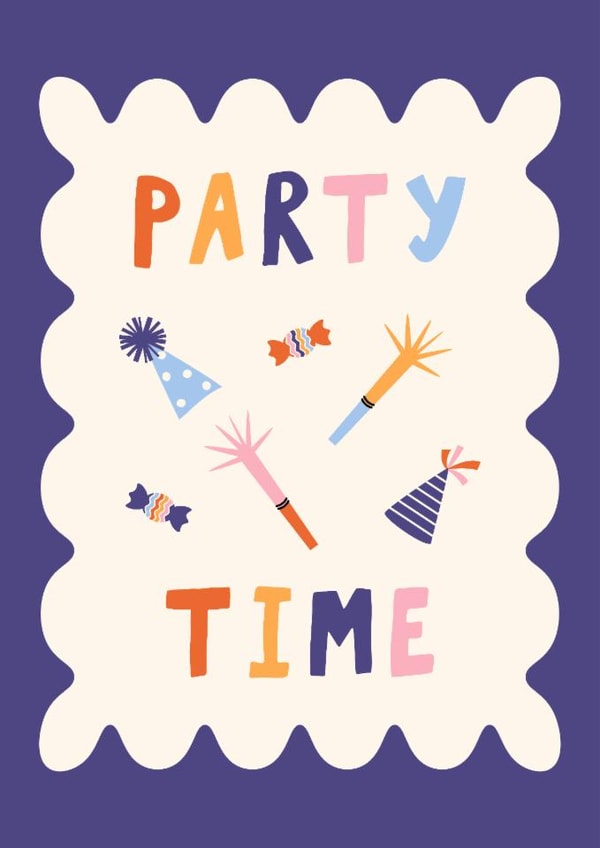 Retro Birthday Typography Card with Party Illustrations - Modern Congrats Card created by Sad Girl Illustration