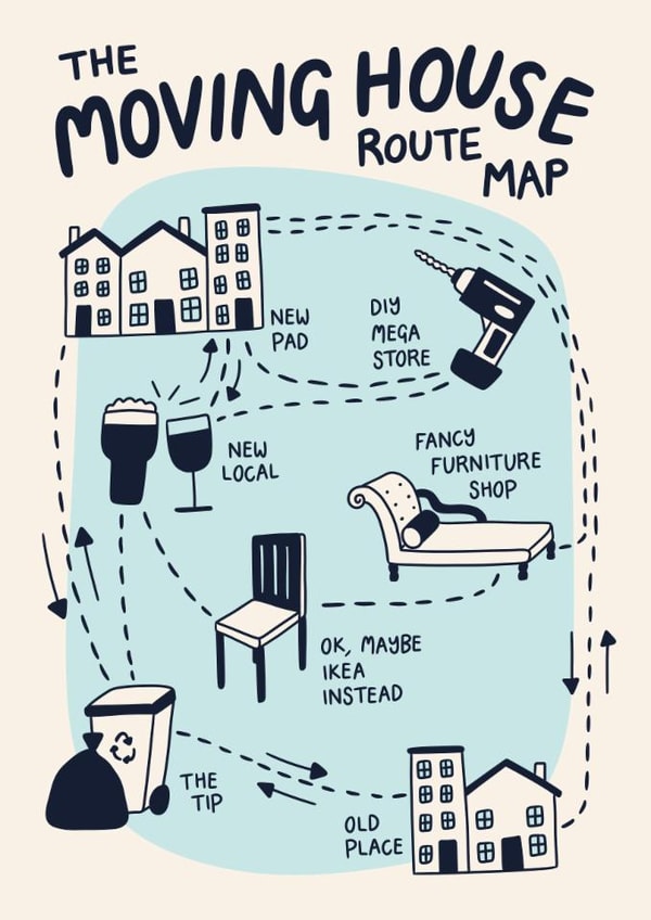 Funny New Home Card - Moving House Map created by Christine Cuddihy Illustration