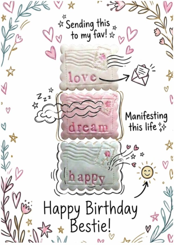 Cute Happy Birthday Bestie Card – Dream Love Happy Aesthetic Friend created by nila holden
