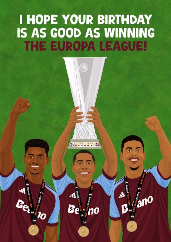 Aston Villa Birthday Card - AVFC Champions - Europa League created by Pink Peach Cards