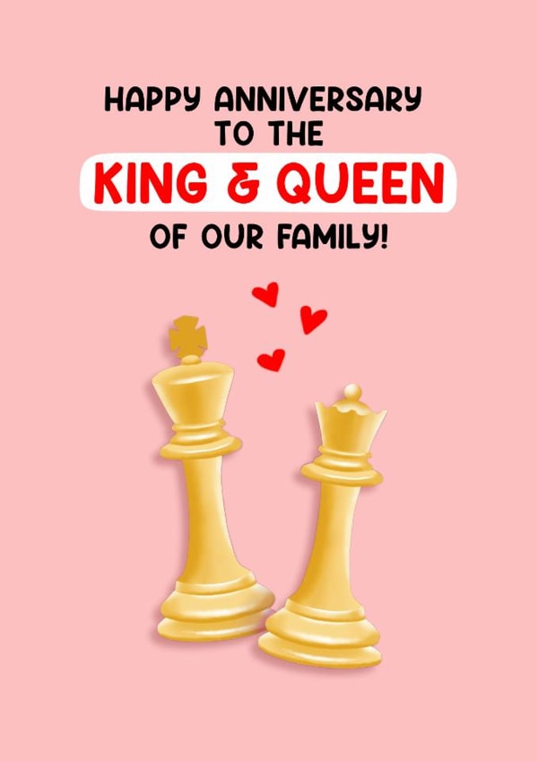 Classic Anniversary Card - For Parents - King And Queen - Chess created by Lucy Marie Design