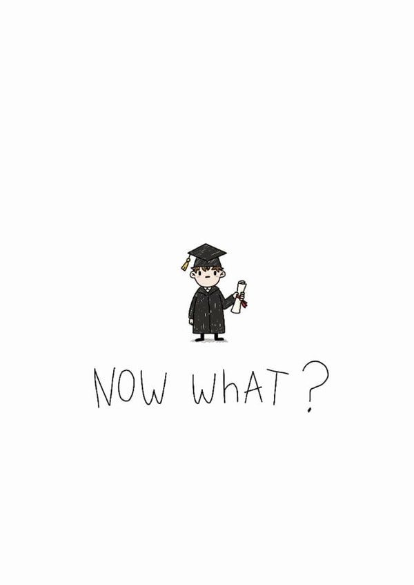Funny Graduate Card - Now What? - Cute Minimal Graduation Card created by Marina Kromitsyna