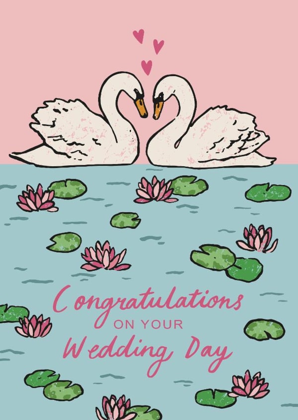 Pretty Wedding Card - Love Swans - Congratulations on your wedding day created by Embletree Designs