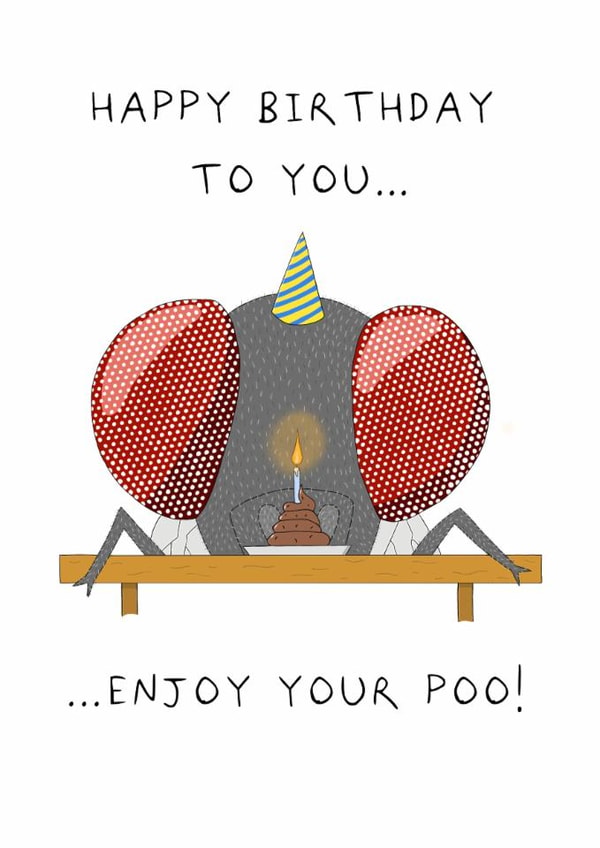 Funny Birthday Card - Fly - Poo Cake created by AJS STUDIOS
