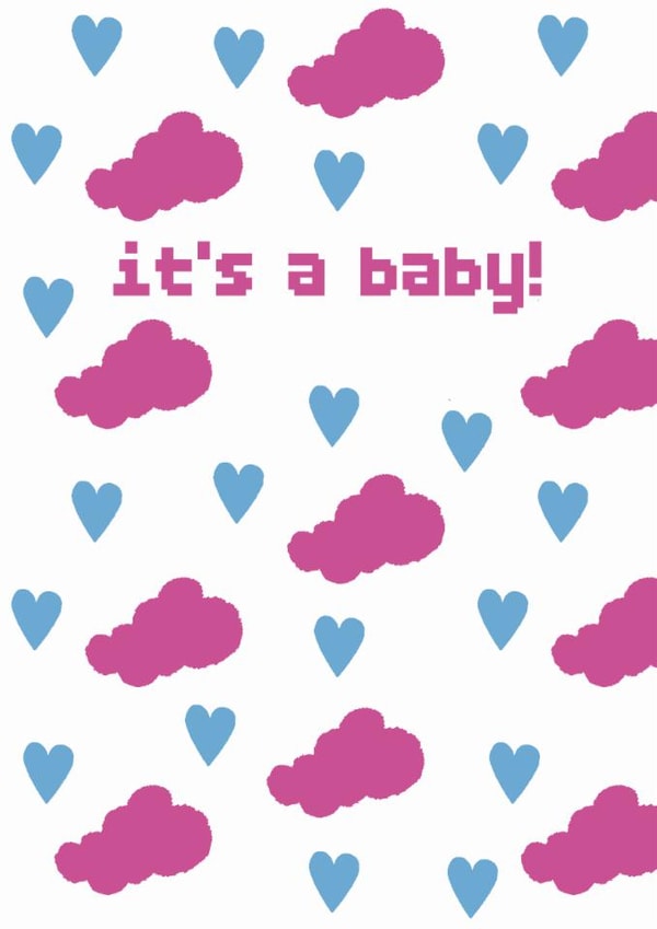 It's a baby! Clouds and hearts card with a retro vibe created by Weird Is The Best
