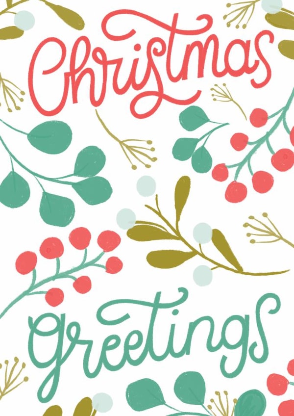 Modern Christmas Hand Lettered Card with Botanical Illustrations created by Olena Kloppner