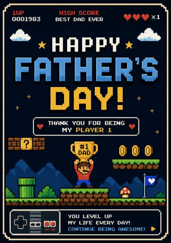 Retro Gaming Themed Father's Day Card created by Chibi Weeb Anime Cards