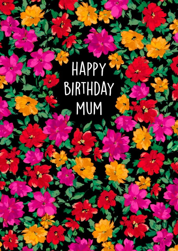 Classic Birthday Card - For Mum - Red, Pink & Orange Flowers created by Poppy & Mabel 