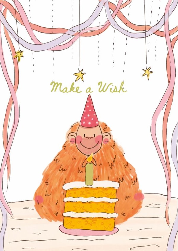 Cute Birthday Card - Make A Wish - Whimsical Orangutan created by Kitty Strand