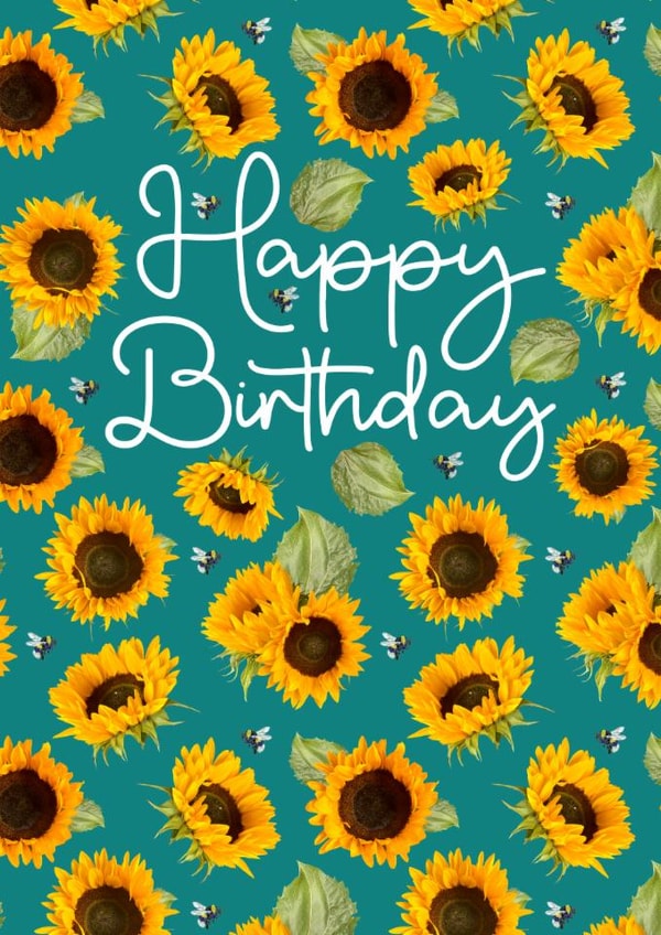 Pretty Birthday Card for Friend - Sunflower and Bee Pattern - Happy Birthday created by Leanne Munro