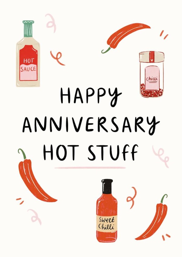 Happy Anniversary Hot Stuff Card - Cheeky Chilli Peppers - Hot Stuff Pun created by Lauren Barclay