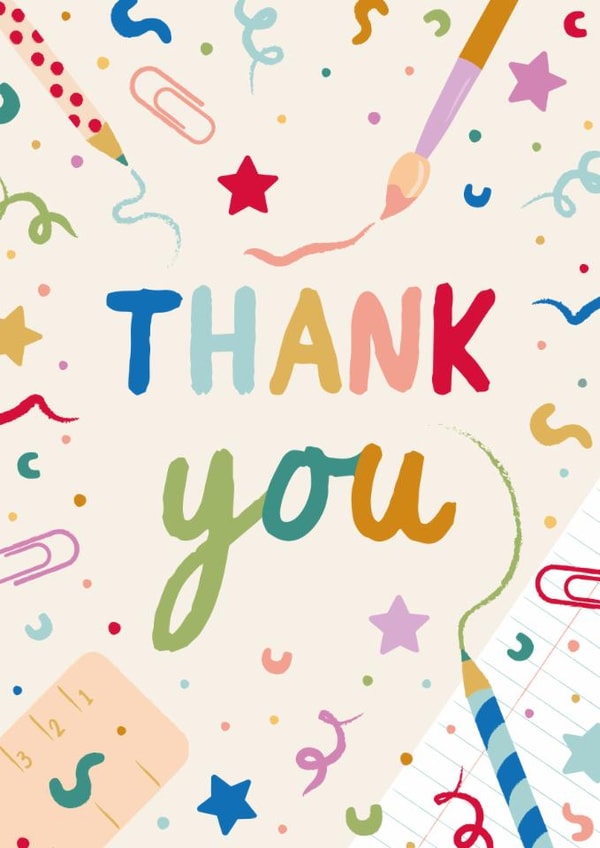 Cute and Colourful Thank You Card - For teacher, tutor or teaching assistant created by The Pattern Press