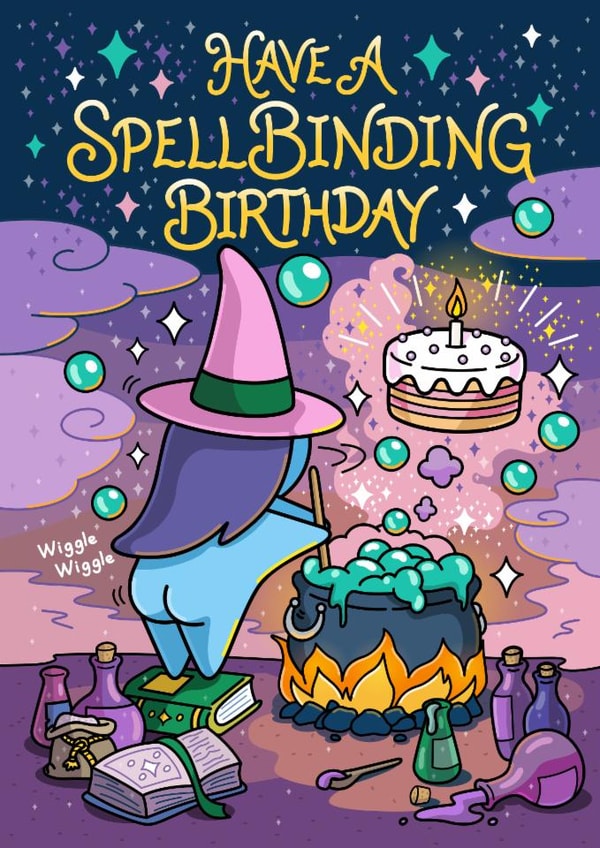 Funny Birthday Card - For Her - Cheeky Witch and Magic Cake created by Cheeky Legends